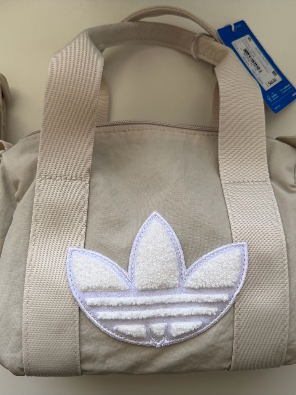 adidas Trefoil Chenille Crossbody Small Duffel Bag / Alumina Beige